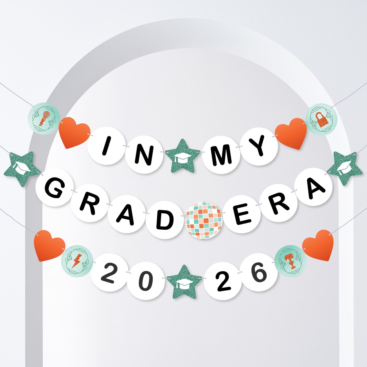 Big Dot of Happiness The Life of a Graduate Banner, Class of 2026 Orange & Green Showgirl Era Graduation, Large Friendship Bracelet Banners, 28 Pieces